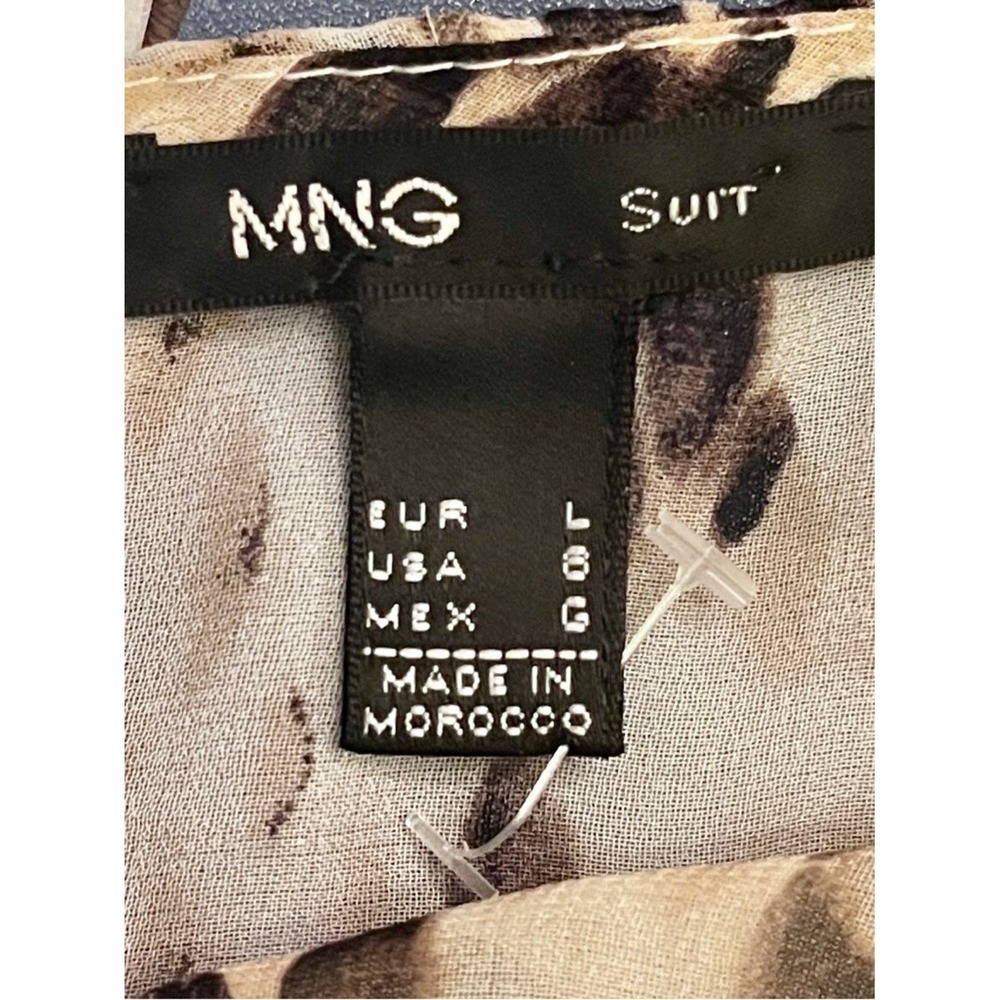 MANGO SUIT Sleeveless Dress Women Large Cream Brown Ikat Print Chiffon A-Line - Picture 3 of 5
